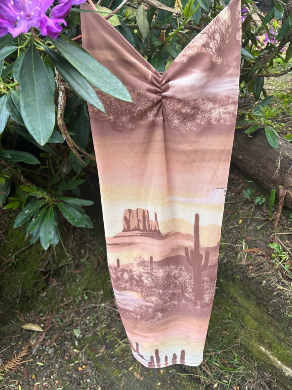 Desert Print Maxi Dress in Warm Tan & Cream